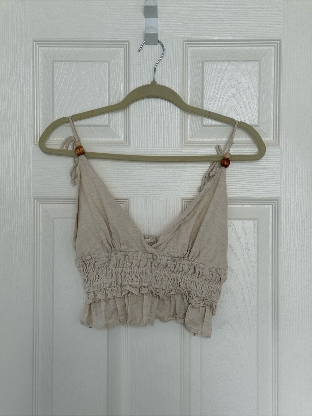 Sim & Sam Neutral Beige Cropped Smocked Tank Top